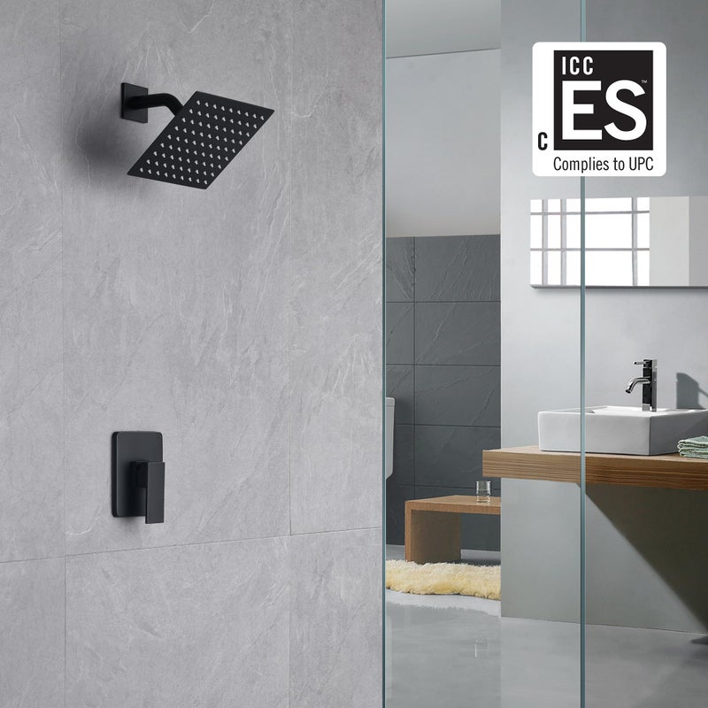 SUMERAIN Bathroom Matte Black Shower Faucet Set 8 Inch Rain shower Head Single Handle Shower Trim Kit with Rough-in Valve - Image 2
